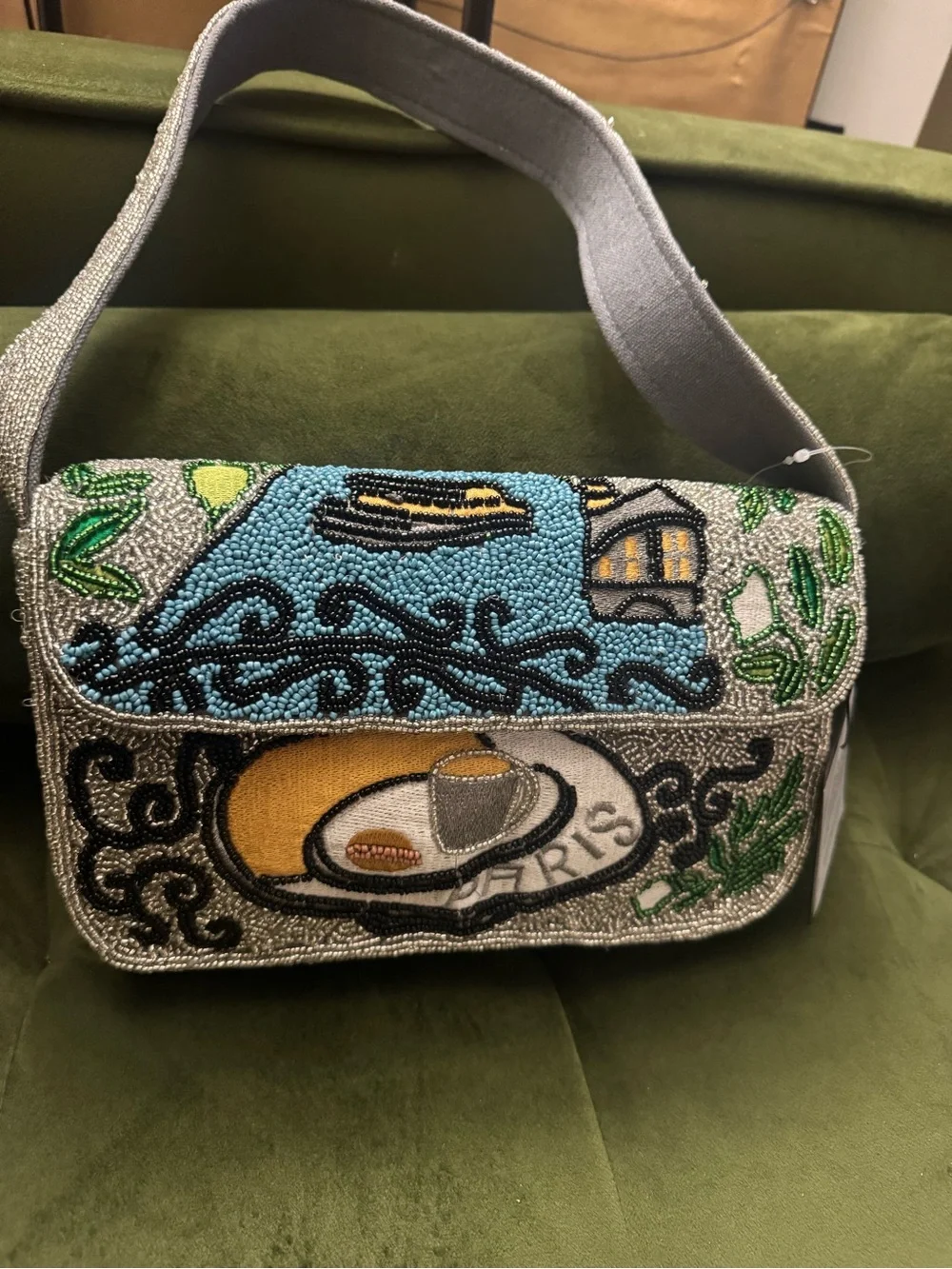 Beaded Paris inspiredBag in Blue, Green, Yellow by America & Beyond NWT